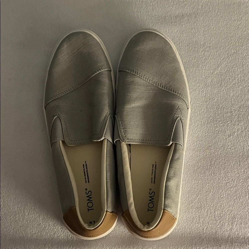 TOMS Classic Gray and Tan Slip-Ons
